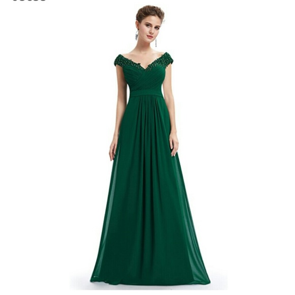 everpretty Dresses & Skirts - Emerald green beaded off shoulder gown wedding pro